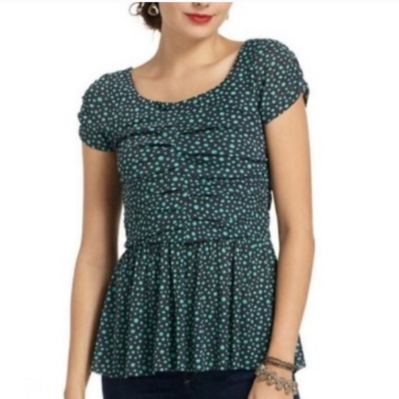 Anthropologie Tops - Anthropologie Polka Dot Retched Peplum Postal Tag